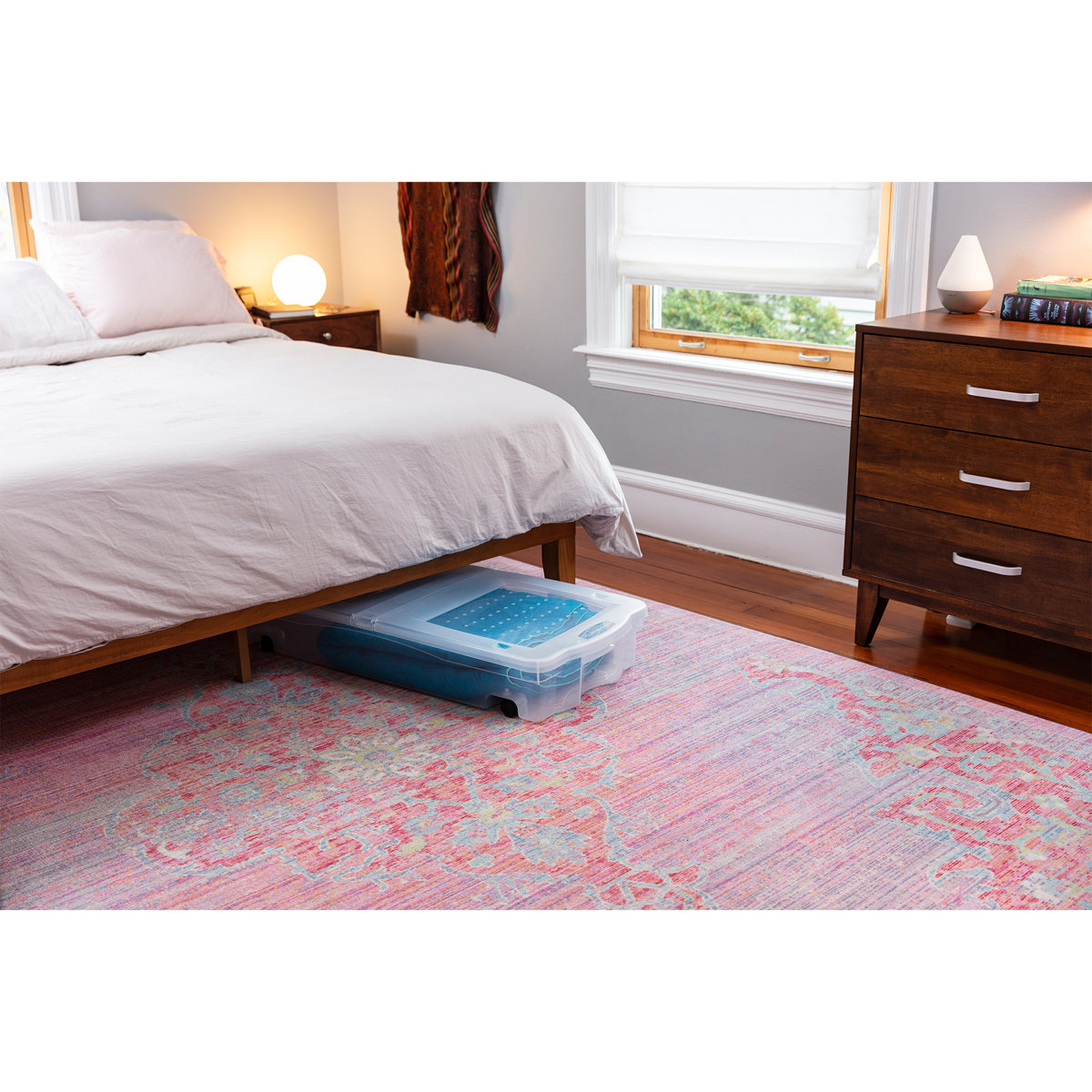 Under Bed Wheeled Storage Box, 2-Pack, Plastic Containers With Dual-Hinged Lids And Sturdy Wheels, Visible Organization For Tight Spaces